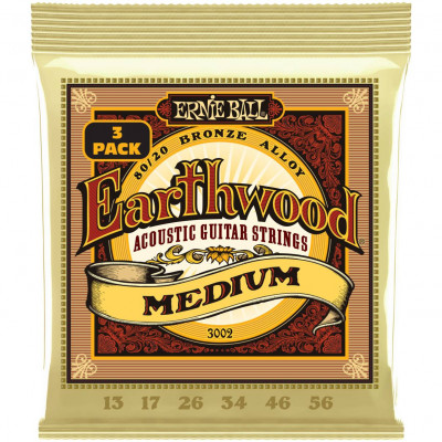 ERNIE BALL 3002 Earthwood 80/20 Bronze Medium 3 Pack 13-56 - Струны для акустической гитары