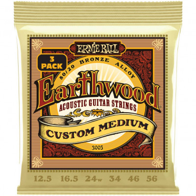 ERNIE BALL 3005 Earthwood 80/20 Bronze Custom Medium 3 Pack 10-52 - Струны для акустической гитары