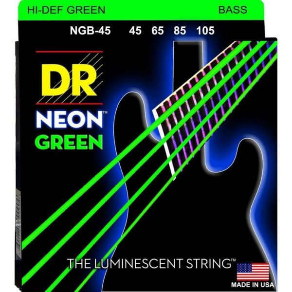 DR NGB-45 Hi-Def NEON светящиеся струны для бас-гитары среднего натяжения (45-105)