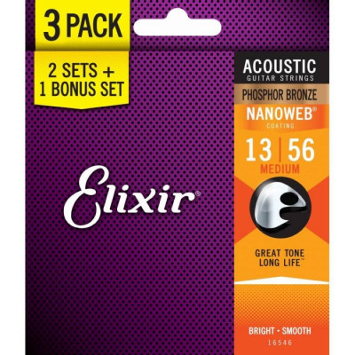ELIXIR 16546 (13-56) набор из 3-х комплектов струн для акустической гитары