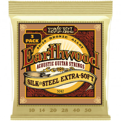 ERNIE BALL 3047 Earthwood 80/20 Silk and Steel Extra Soft 3 Pack 10-50 - Струны для акустической гитары