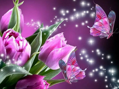 Картина мозаикой 15х20 РОЗОВЫЕ ТЮЛЬПАНЫ (17 цветов)