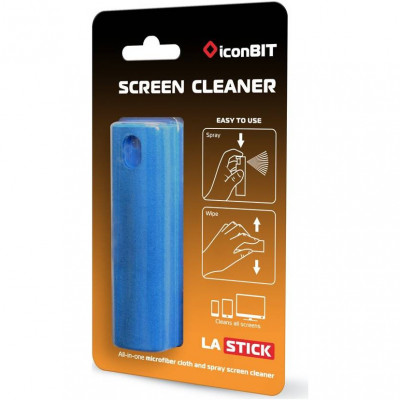 Комплект для очистки экранов iconBIT LASTICK, спрей+салфетка, голубой