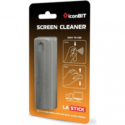 Комплект для очистки экранов iconBIT LASTICK, спрей+салфетка, серый