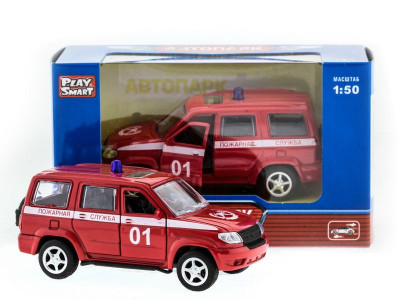 Машина "АВТОПАНОРАМА" инерц. УАЗ Патриот (пожарная) 1/50, в/к 12*7*5,5 см