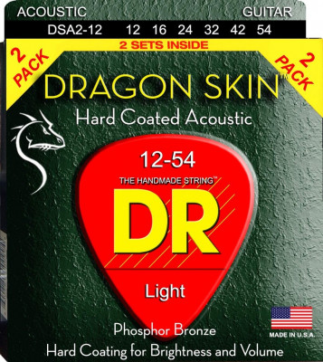 Набор из двух комплектов струн для акустической гитары DR DSA-2/12, 12-54