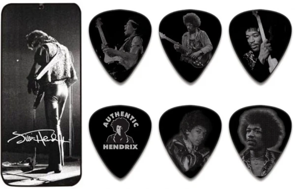 DUNLOP JН-PT06М Hendrix Silver Portrait Piсk Tin набор медиаторов в жестяном футляре, средние, 12 шт