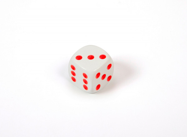 Кубик D6, 10 мм, белый с красными точками в блистере