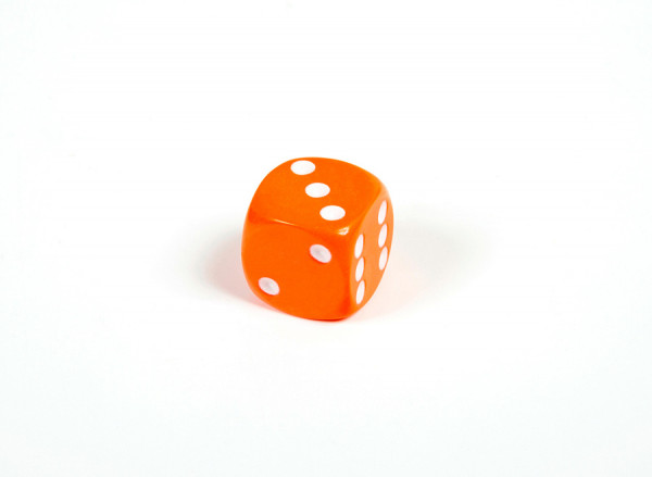 Кубик D6, 10 мм, оранжевый с белыми точками в блистере