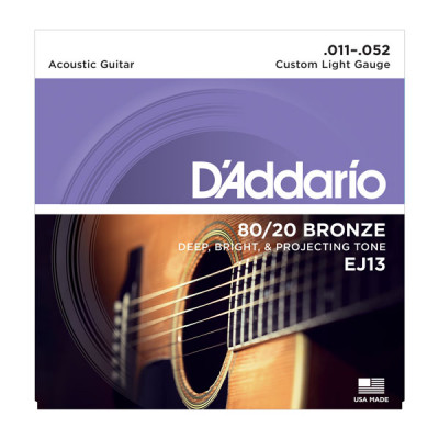 Струны для акустической гитары D'ADDARIO EJ13 11-52, бронза, 80/20 CUSTOM LIGHT