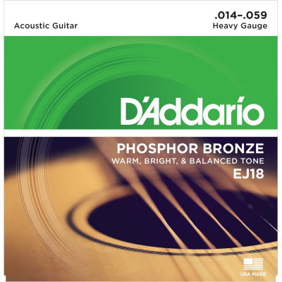 Струны для акустической гитары D'ADDARIO EJ18 с обмоткой из фосфорной бронзы, Hard Tension,014-059
