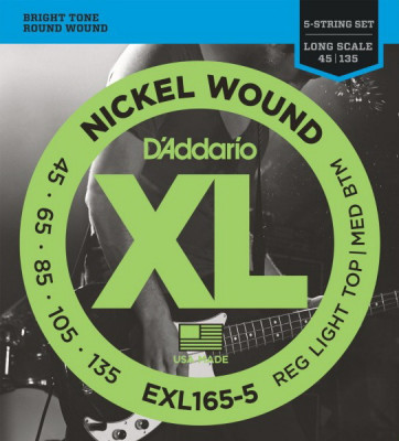 D'ADDARIO EXL165-5 Regular Light Top / Medium Bottom 45-135-струны для 5-струнной бас-гитары