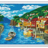 Алмазная мозаика с нанесенной рамкой 40х50 ГОРОДОК НА ЗАЛИВЕ (28 цветов)