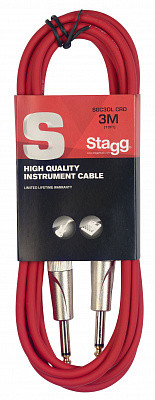 STAGG SGC3DL CRD - гитарный шнур, jack-jack, длина 3 метра, цвет красный