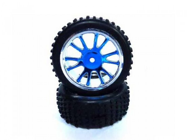 Колеса задние в сборе, голубой хром для багги Himoto масштаба 1/16, 2шт.