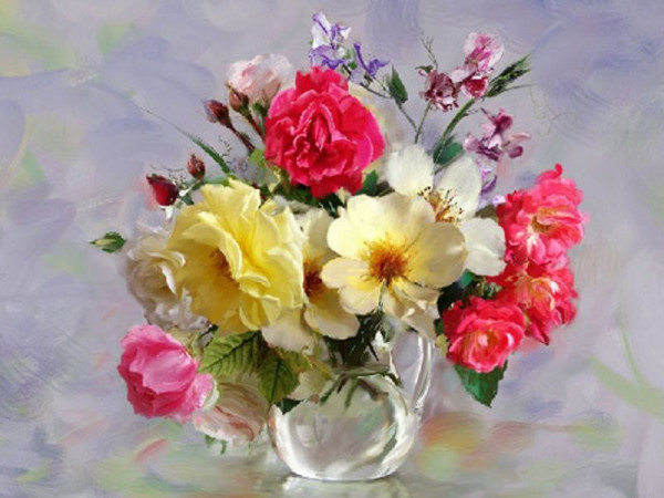 Картина по номерам 40х50 Бузин. Розы в кувшинчике (29 цветов)