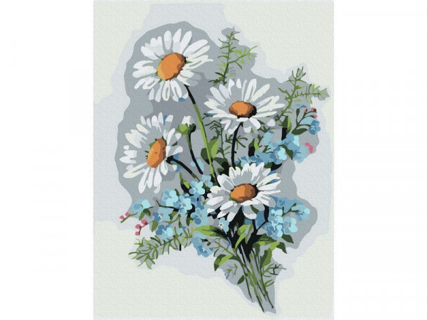 Картина по номерам 15х20 НЕЗАБУДКИ С РОМАШКАМИ (19 цветов)